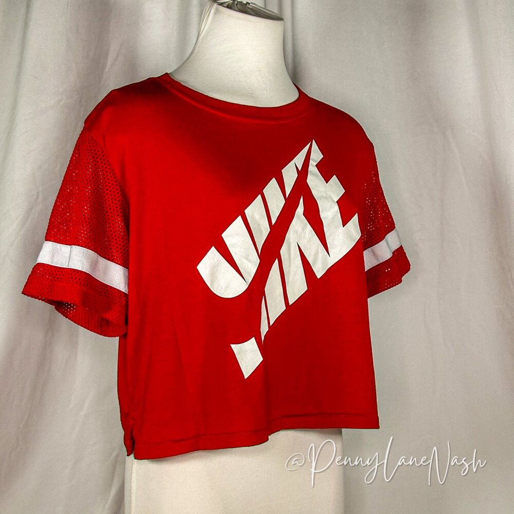 Nike Prep Mesh Cropped Tee, Red/White - Picture 4 of 11